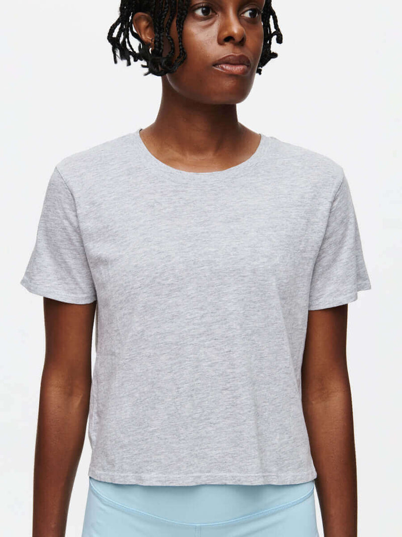 Everyday Shortsleeve in soft gray, perfect casual tee with relaxed fit and a slight crop for everyday wear.