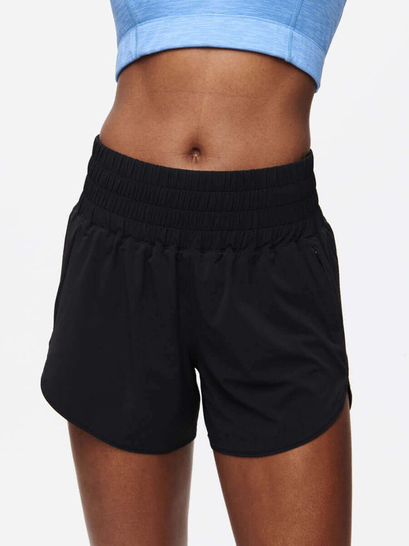 LightSpeed 3" Short showcased in black, featuring a budge-proof band and breathable fabric for running.