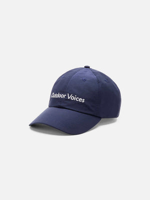 Outdoor Voices Hat in navy blue featuring lightweight design and Outdoor Voices logo.