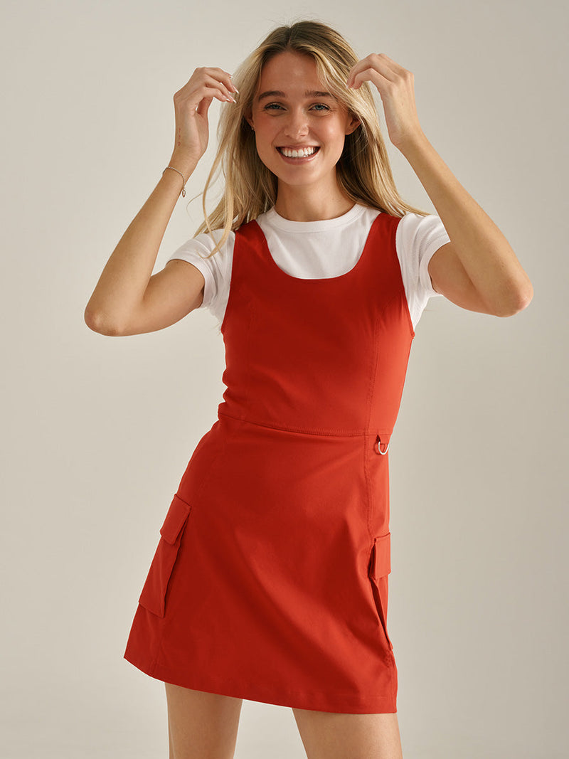a person wearing a red dress