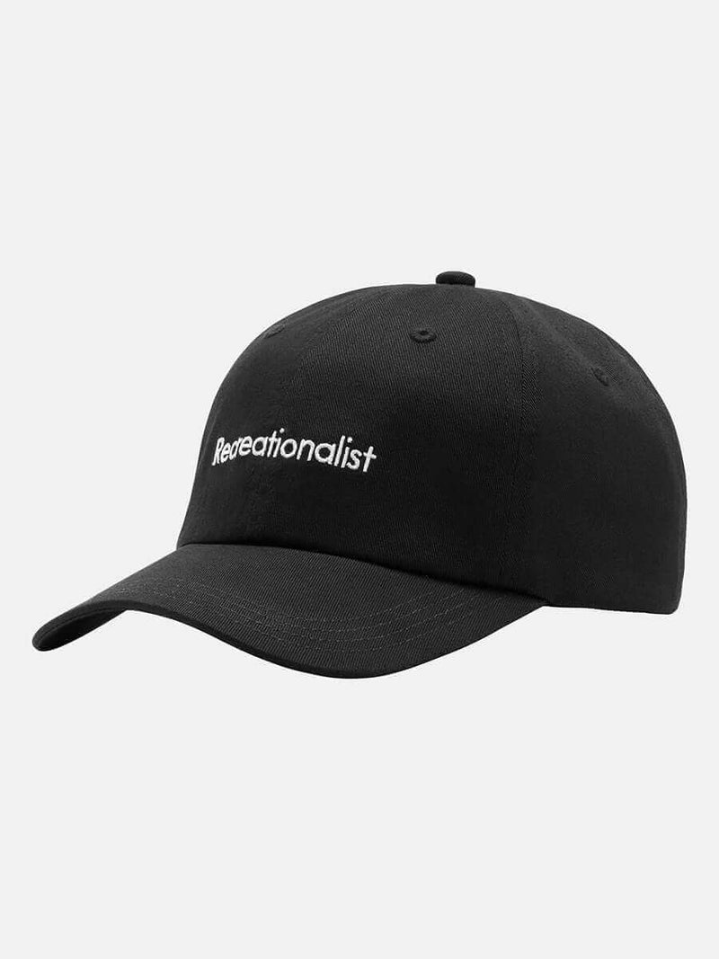 Recreationalist Hat displayed in black, made from 100% organic cotton, perfect for outdoor adventures.