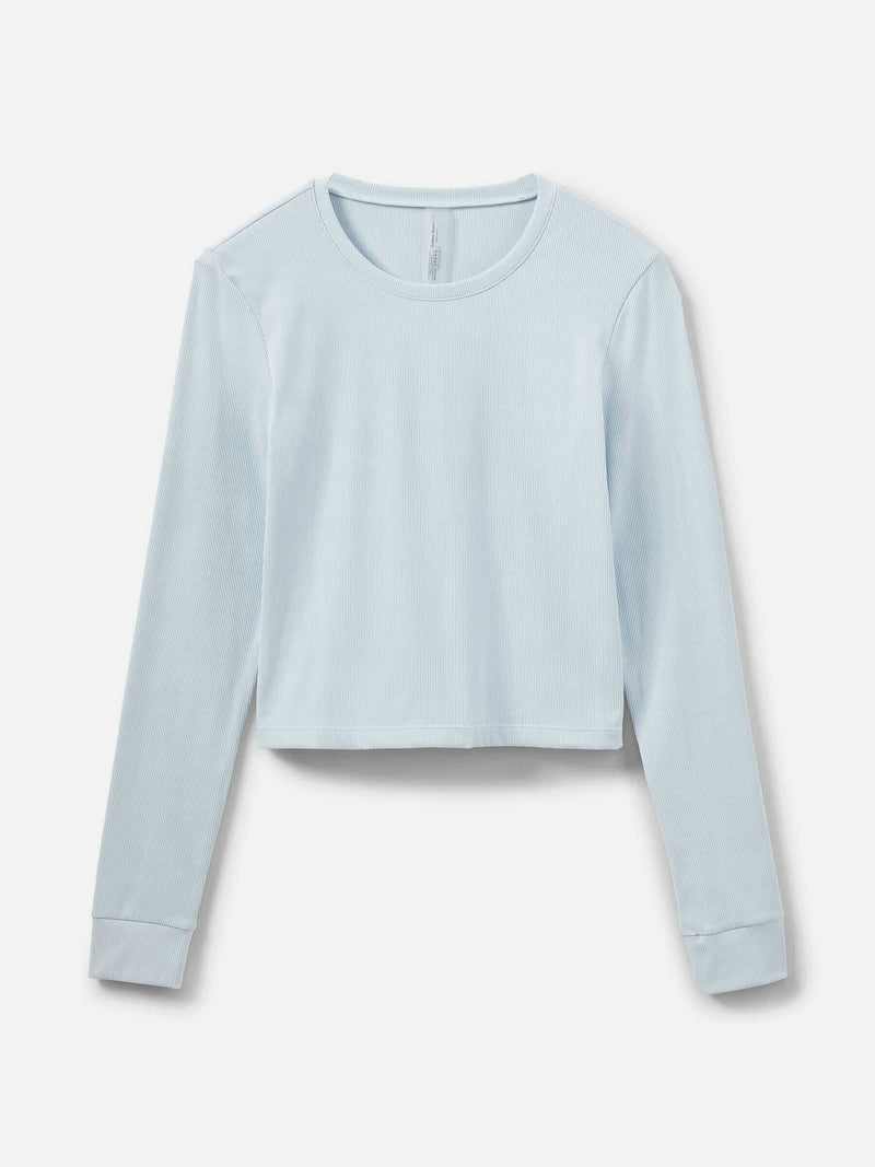 SuperForm Rib Longsleeve in soft blue, slightly cropped style for everyday wear and activity, featuring a ribbed finish.